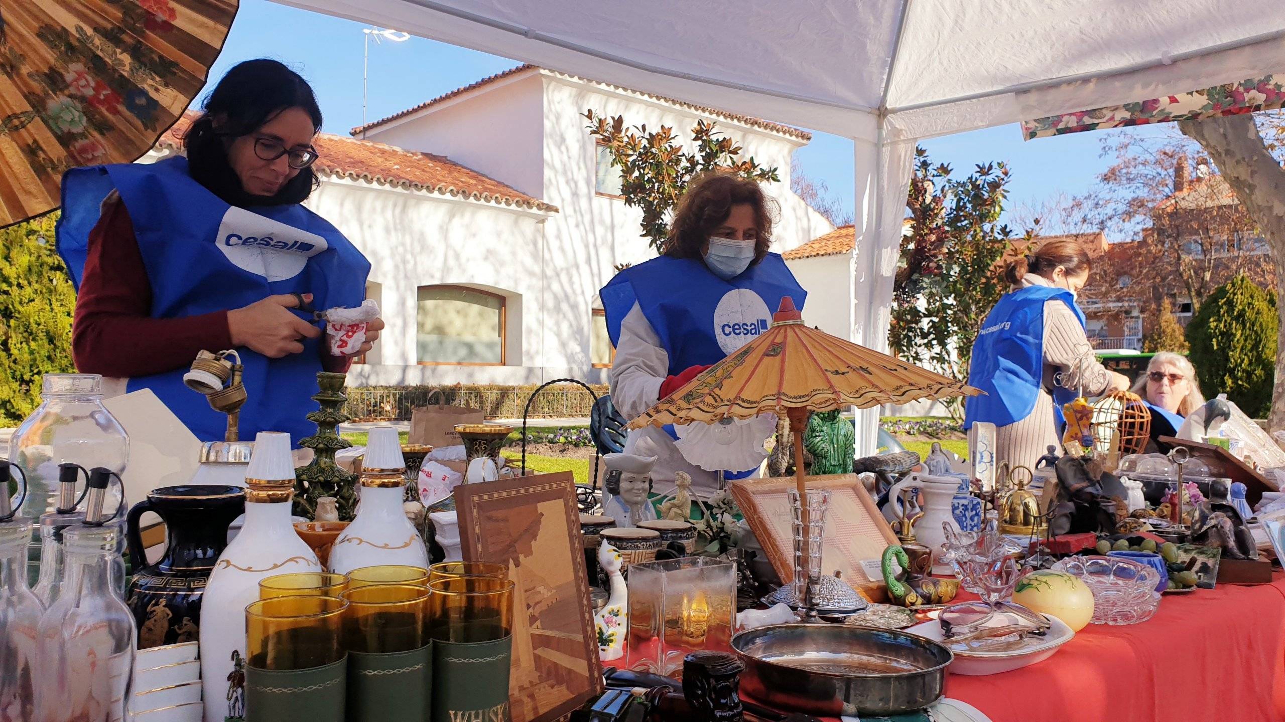 Voluntarios de la ONG CESAL en el mercadillo realizado con motivo de las Migas Solidarias.