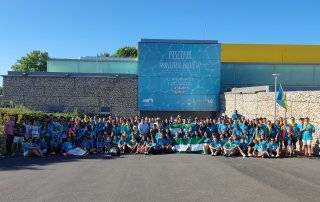 Foto de familia con los peregrinos de la JMJ.