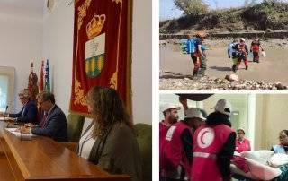 Collage con imágenes del pleno, de la DANA y de la ayuda humanitaria a Marruecos.