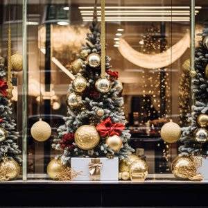 Escaparate con decoración navideña.