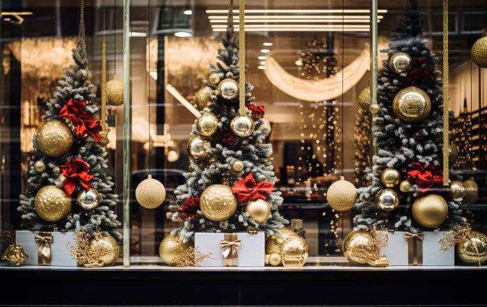 Escaparate con decoración navideña.