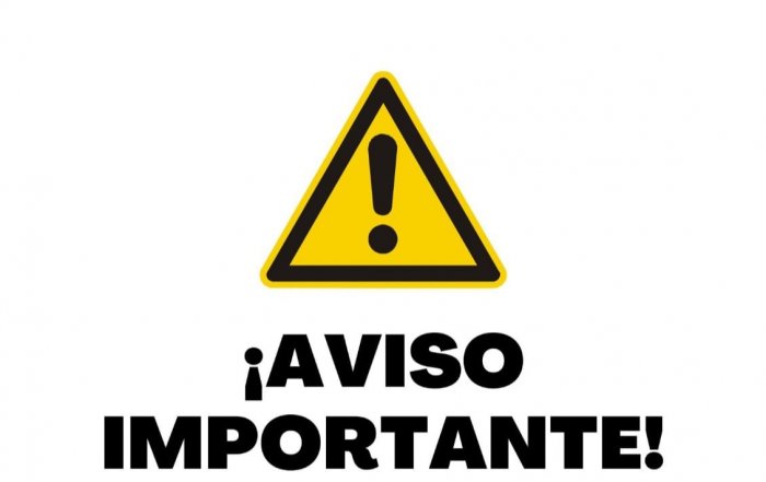 Señal de advertencia y texto que dice "AVISO IMPORTANTE"
