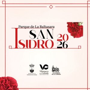 Imagen dos claveles con texto "Parque de La Baltasara. San Isidro 2026".