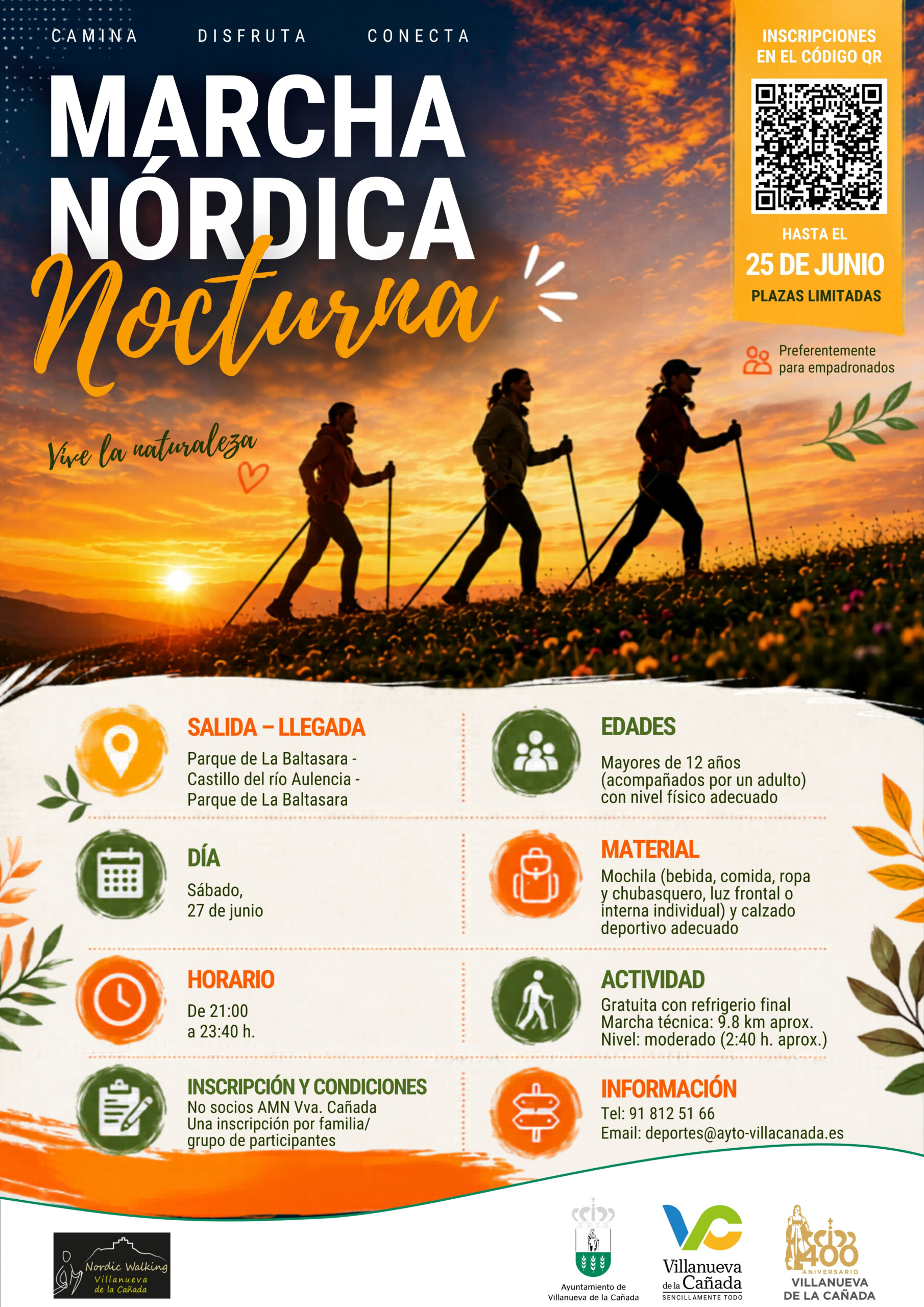 Cartel actividad marcha nórdica nocturna.