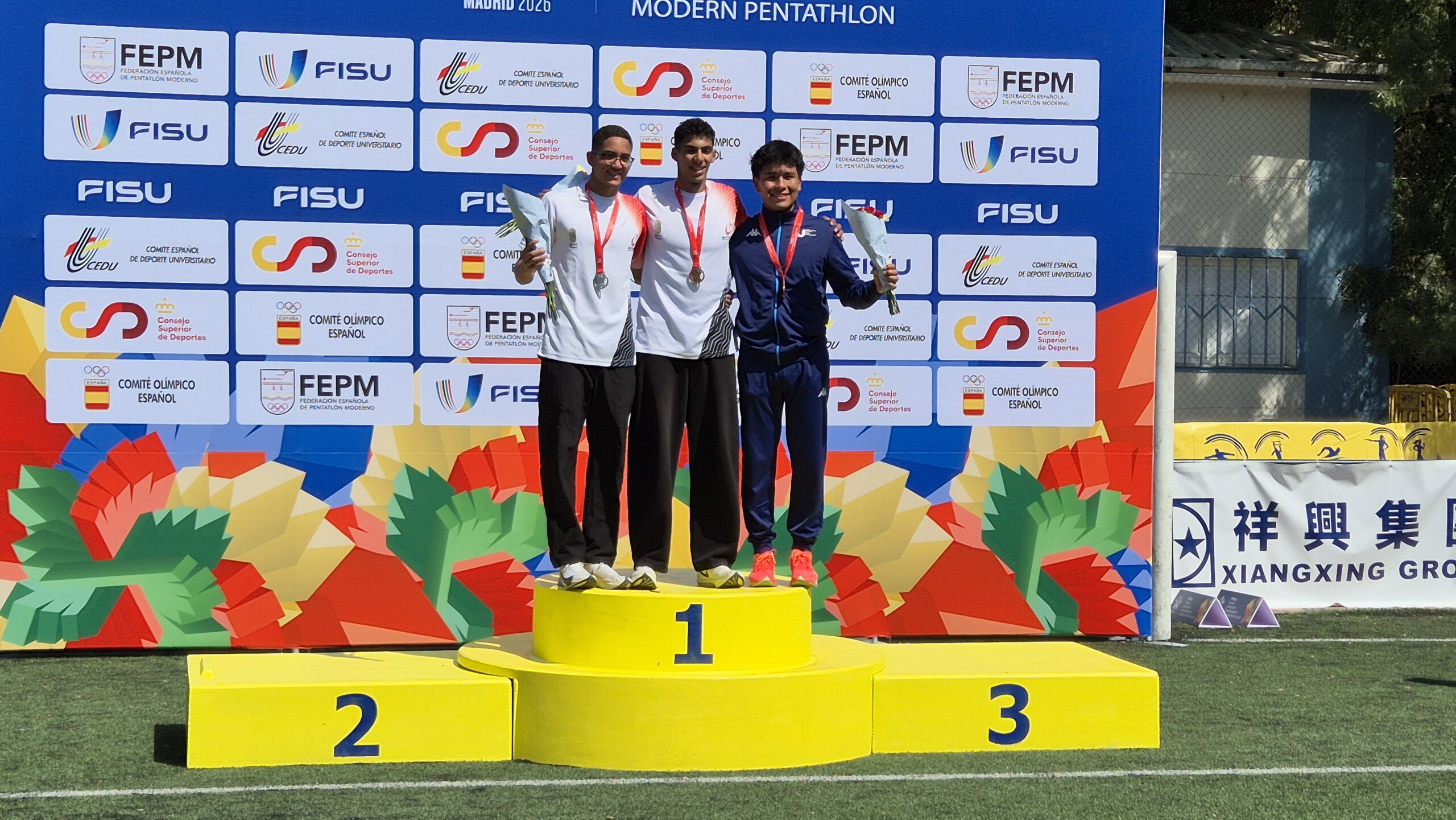 Podio masculino de una de las pruebas del Campeonato Mundial Universitario de Pentatlón Moderno.